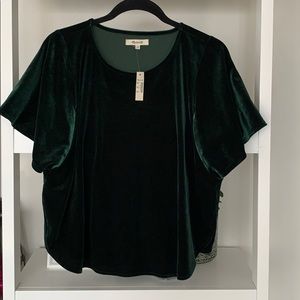 Madewell short sleeve emerald green velvet top